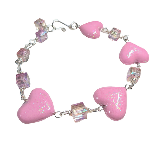 Pink queen of hearts bracelet